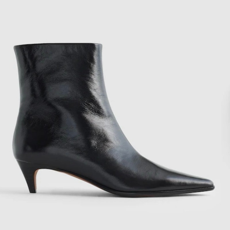 Madewell The Emilie Ankle Boot In True Black Crinkled Leather Size 8